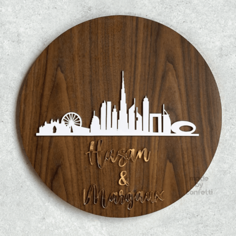 Dubai skyline wooden wall hanging